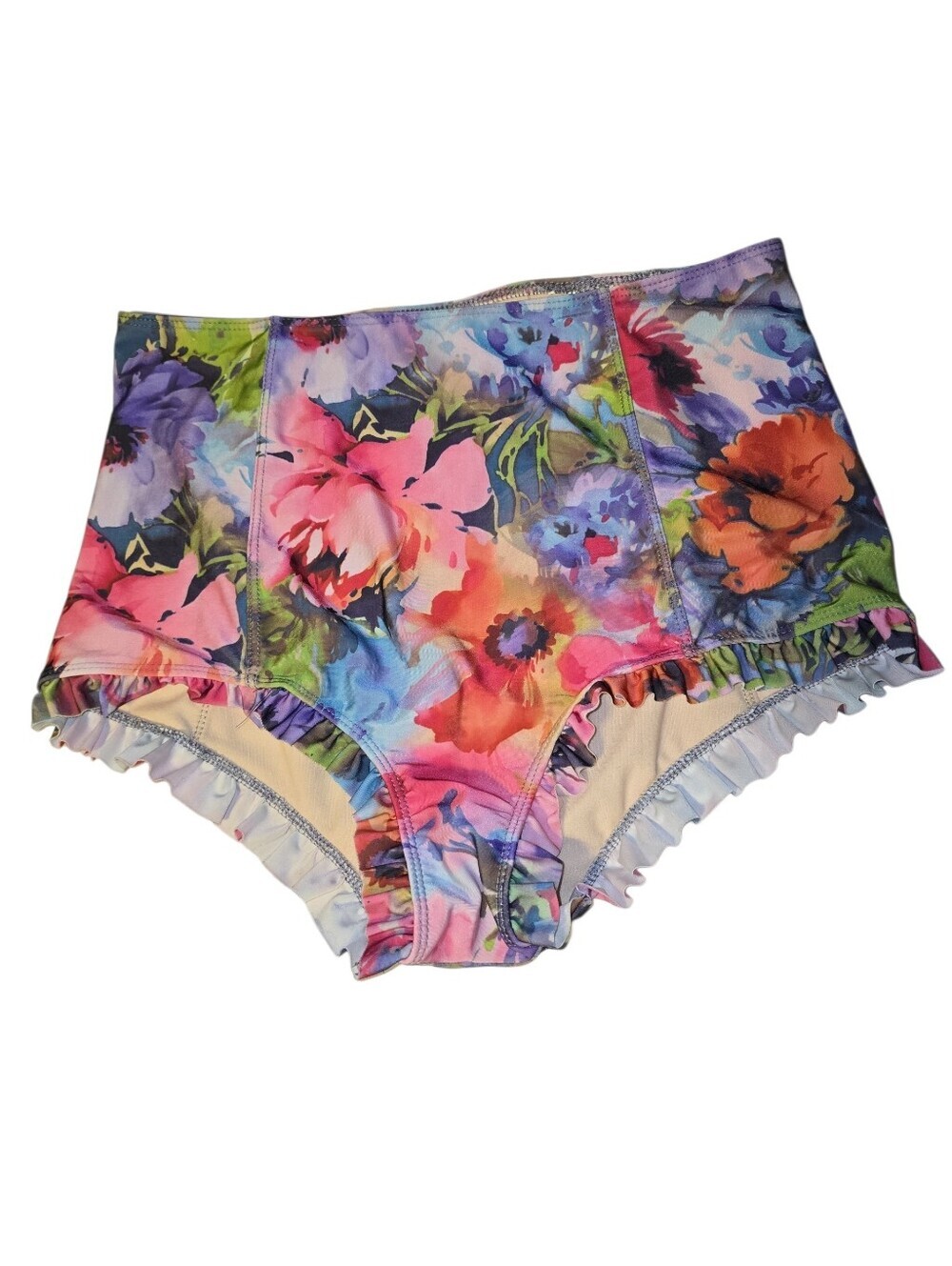 Kortni Jeane Watercolor Floral All Ruffled Up Bottoms Large Retro High-waisted